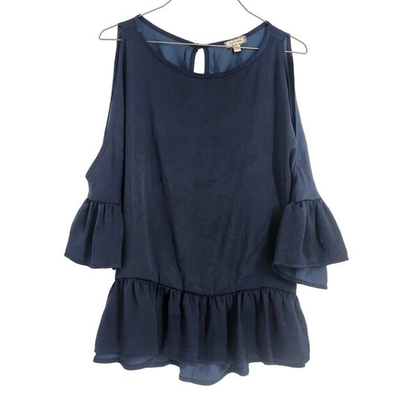Navy Blue Cold Shoulder Ruffle Top - Women's Size Small - Picture 1 of 3